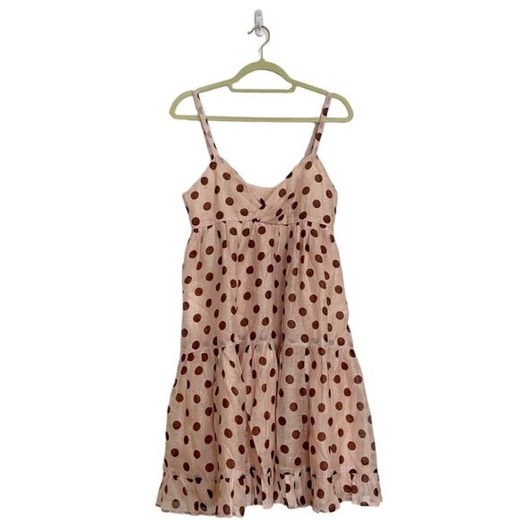 Pink Mauve Polka Dot Tiered Mini Dress Sz M - Picture 1 of 8